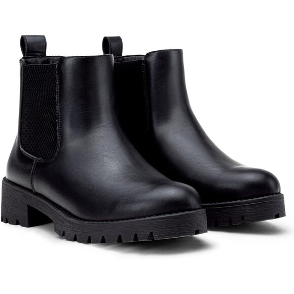 Vepose Women's Black Faux Leather Chunky Heel Chelsea Ankle Pull-On Booties - Picture 9 of 9